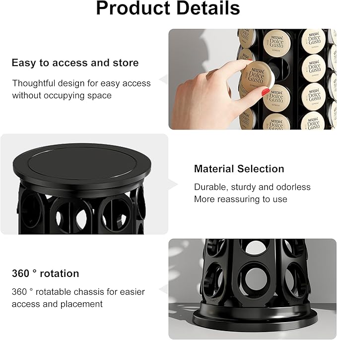 CEHNCEH K Cup Holder, Coffee Pods Holder Storage Organizer Stand Carousel Compatible with 40 Keurig K-Cup Pods, Home or Office Kitchen Counter (Black)