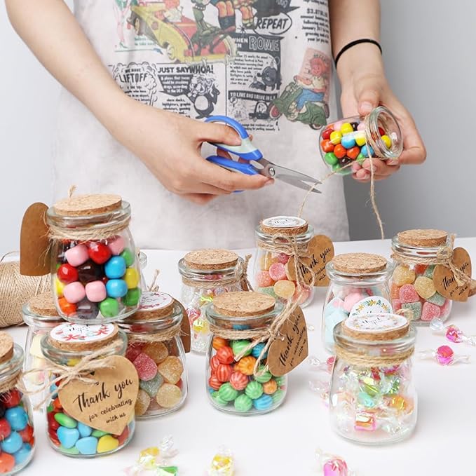 AIXIANG 30 Set 3.5 oz Glass Jars with Cork Lid & Airtight Seal - Rustic Wedding Favors, Baby Shower Gifts, Candy & Spice Storage - Includes Twine, Labels (Multi-Purpose, Eco-Friendly)