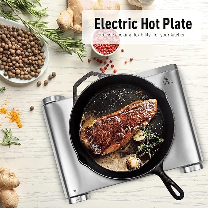 Electric Stove, CUSIMAX Portable Hot Plate for Countertop, Single Cast Iron Burner, 1500 Watts 7-Stage Temperature Control, Suitable for Any Cookware, Easy to Clean