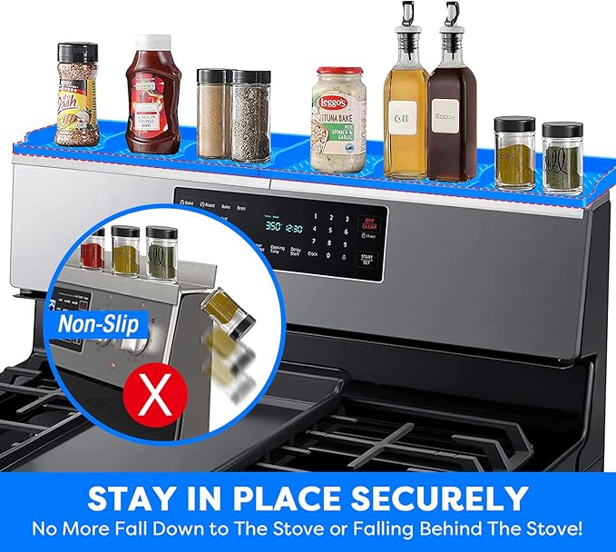 Hydream Stove Top for Shelf Silicone,30 Inch Magnetic Over the Stove Spice Rack of Shelf,Kitchen Organizer Magnet Above Stovetop Flat Back of Storage Suctioned-Blue