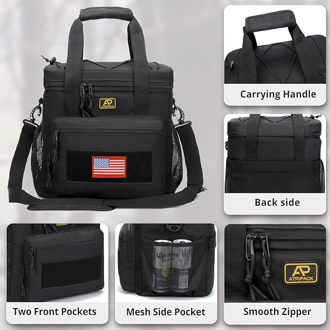 ATRIPACK Lunch Box for Men, Tactical Lunch Bag MOLLE Webbing Leakproof Insulated Large Lunch Cooler Women Adult Meal with Adjustable Shoulder Strap Durable Lunch Pail (Black)