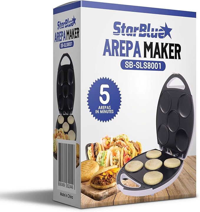 Electric Arepa Maker and Mini Pancake Maker by StarBlue with FREE Arepa Recipes eBook - Quick and making 5 Venezuela and Colombia styles Arepas in 6 minutes AC 120V 60Hz 1200W