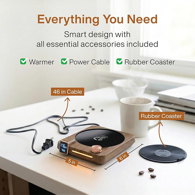 Coffee Mug Warmer for Desk, 40W Electric Cup Warmer with Digital Display, 9 Temp Settings, 1–12H Timer & Auto On/Off, LED Display Candle & Beverage Warmer Plate.