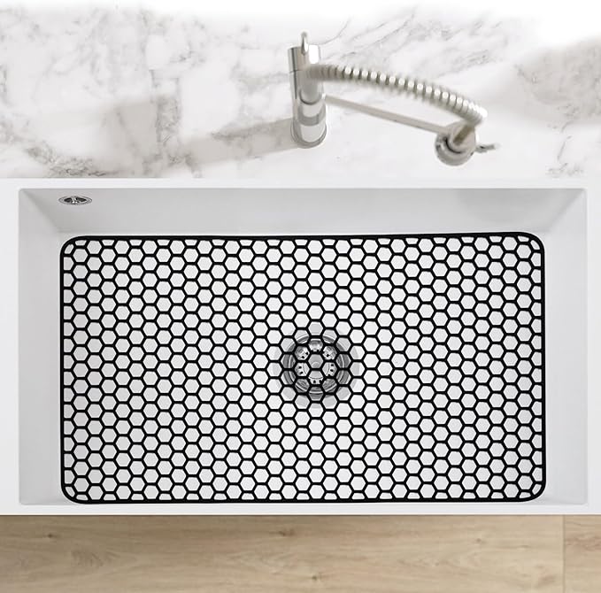 Bestjing Silicone Sink Protectors for Kitchen Sink - 26"x 14" Kitchen Protector Accessory, Non-Slip Heat Resistan Mat for Bottom of Farmhouse Stainless Steel Porcelain, Dishwasher Safe (Black)