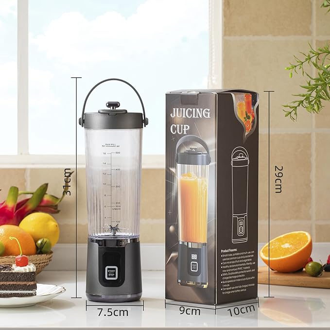 Portable Blender 500ml Cordless – 10 Steel Blades Mini Blender for Smoothies & Protein Shakes, Rechargeable Personal Crushes Ice/Frozen Fruit, Leakproof Travel Mug with Sip Spout
