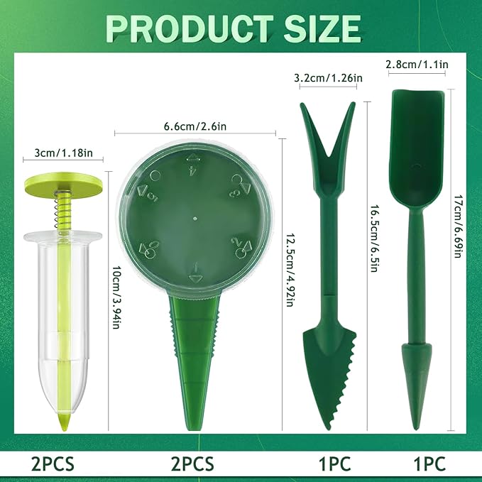 6 PCS Mini Seed Spreader, Sowing Dispenser With 5 Speeds, Small Planter Tool, Manual Seedlings Dibber and Widger Set, Handheld Sower for Tiny Seeds