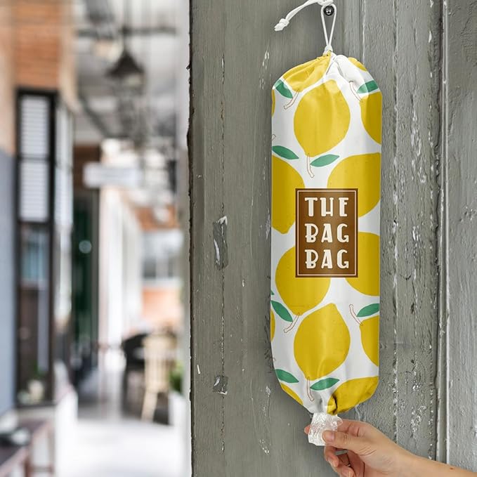 Plastic Bag Organizer, Reusable Grocery Country Style Plastic Bag Dispenser for Home Kitchen Travelling Camping Decor, Dispenser use 1 Pack,Lemon Pattern