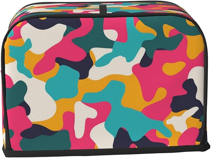 Colorful Camouflage Pattern Toaster Cover 2 Slice Long Slot, Camo Bread Maker Cover Washable Dust Protection Kitchen Small Appliance Toaster Oven Cover for 2 Slice