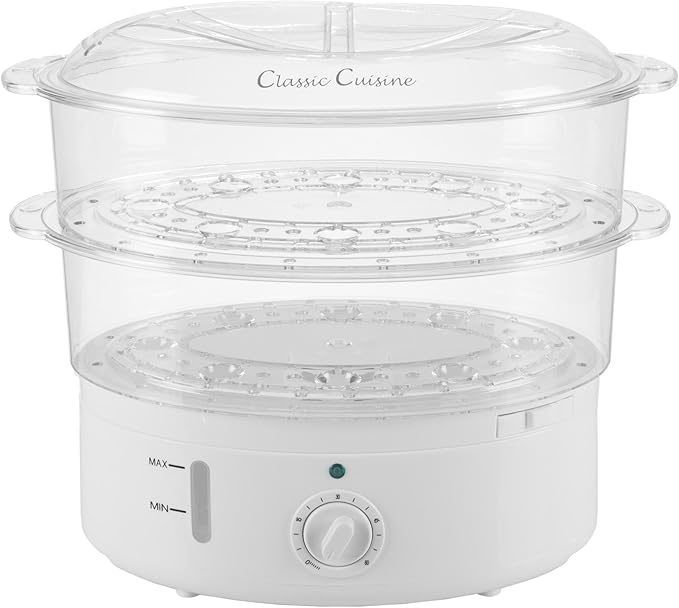 Vegetable Steamer Rice Cooker- 6.3 Quart Electric Steam Appliance with Timer for Healthy Fish, Eggs, Vegetables, Rice, Baby Food by Classic Cuisine, 11"D x 11"W x 12.25"H