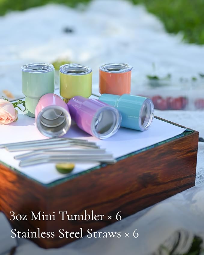 UIRZOTN 3oz Mini Tumbler Shot Glass with Straw and Lid, 6 Pack Stainless Steel Sublimation Shot Glasses for Wedding Party Whiskey Cocktail Bar with Straw and Lid