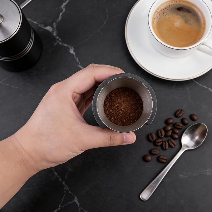 Coffee Dosing Cup 58mm, Stainless Steel Espresso coffee Dosing Cup, Coffee Powder Feeder Part coffee Grinder Powder cup Compatible (1, Black, 58mm)