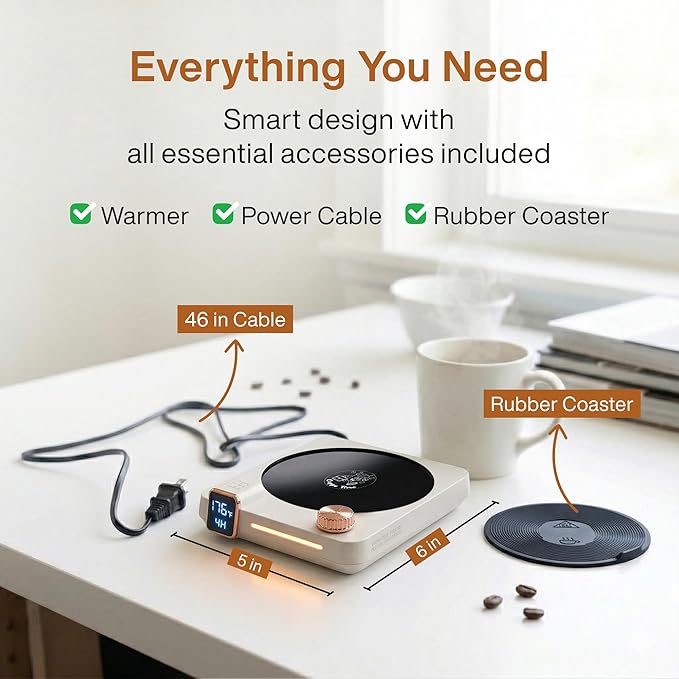 Coffee Mug Warmer for Desk, 40W Electric Cup Warmer with Digital Display, 9 Temp Settings, 1–12H Timer & Auto On/Off, LED Display Candle & Beverage Warmer Plate.