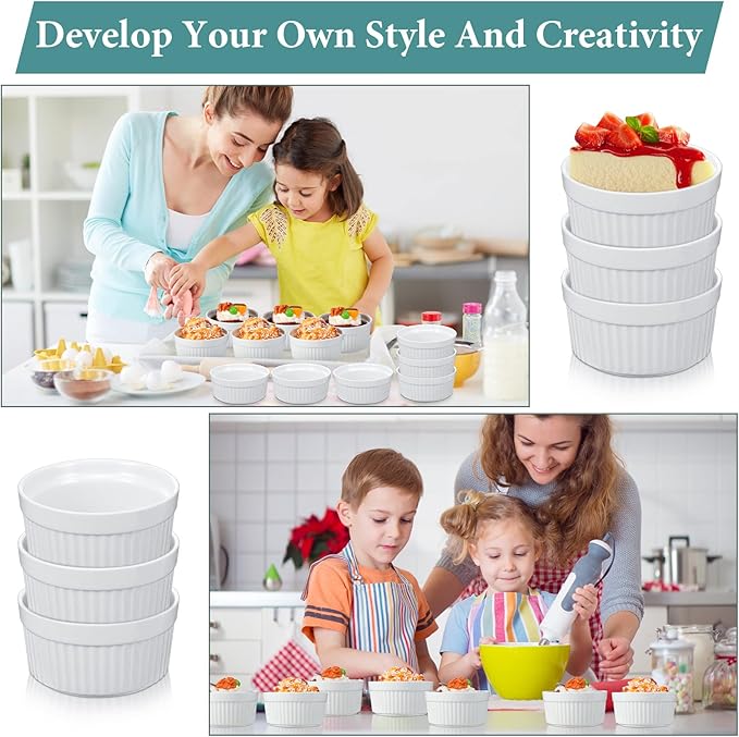 Xinnun 24 Pcs 6 oz Ramekins Creme Brulee Dishes Oven Safe Classic Porcelain Ramekins Set for Baking, Creme Brulee, Souffle, Appetizer, Custard, Pudding, Dipping Bowl