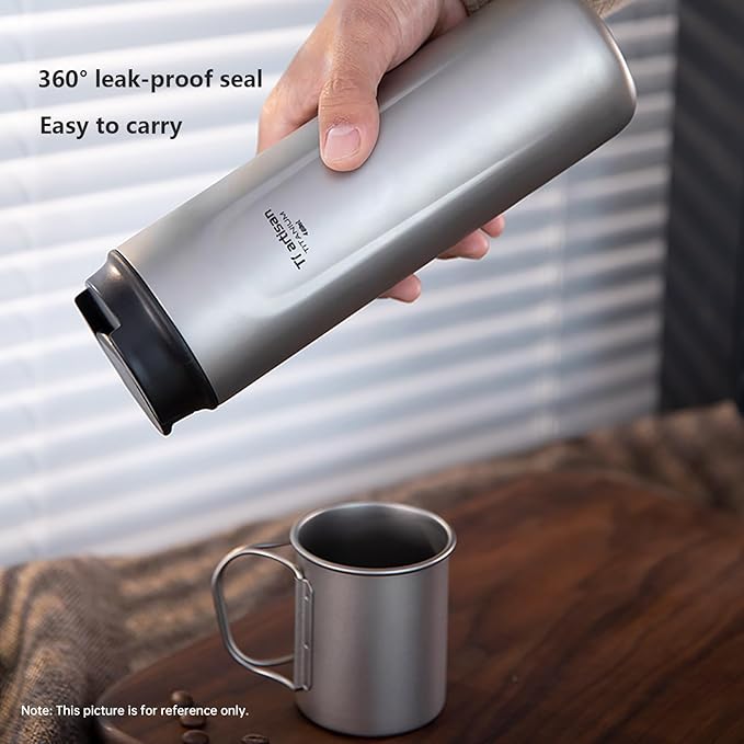Titanium Water Bottle French Press Pot Milk Frother Coffee Cups 16.23fl oz | Double Layer Thermal Insulation | Leakproof & Packable for Travel & Sports | (Ice Flowers)