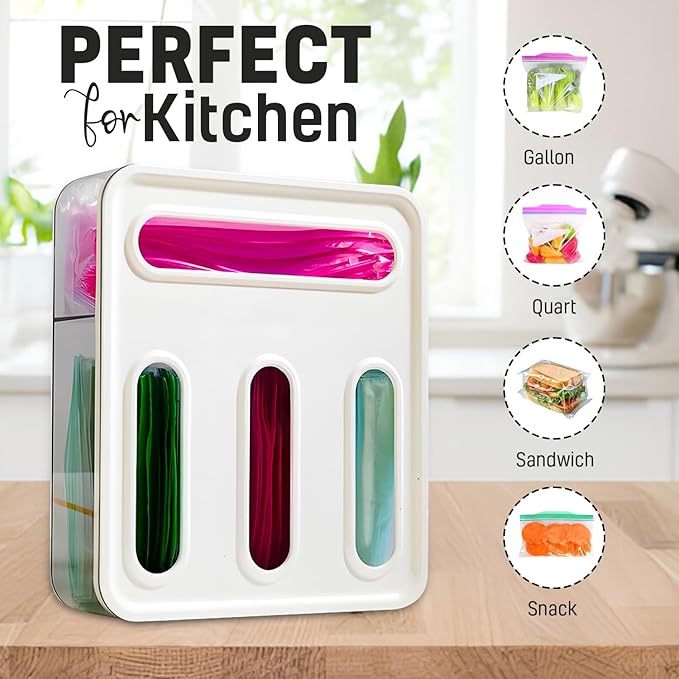 HIMUS Food Storage Bag Organizer - 4 in 1 Plastic Baggie Organizer for Drawer | Compatible with Sandwich, Snack, Gallon, Quart & Slider | Plastic Bag Organizers Kitchen Storage| Wall & Drawer Mount