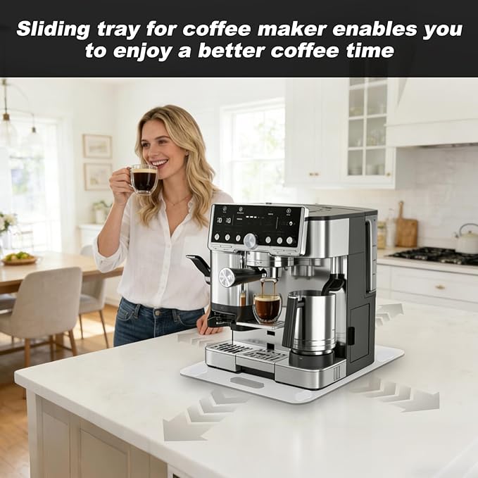 Acrylic Appliance Slider Compatible with Ninja Espresso Machine, 360° Rolling Sliding Tray for Ninja ES601 ES701 Coffee Maker, Coffee Pot Slider Tray for Countertop Appliances 13.4" x 15.4"