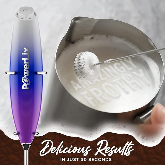PowerLix Powerful Handheld Milk Frother With Stand Battery Operated Foam Maker Frother Wand For Coffee (Purple)