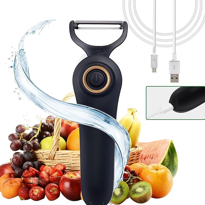 Electric Potato Peeler, Handheld Electric Vegetables and Fruit Peeler 3-in-1 Pro Set, USB Rechargeable Kitchen Gadgets for Apples, Potato, Carrots, Cucumber (Black)