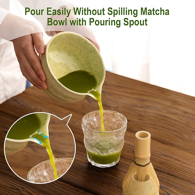 Matcha Whisk Set,Ceramic Matcha Set,with Ceramic Bowl,Bamboo Whisk&Holder,Scoop,Authentic Japanese Matcha,for Matcha Lovers,Gift for Family/Friend(tea green)