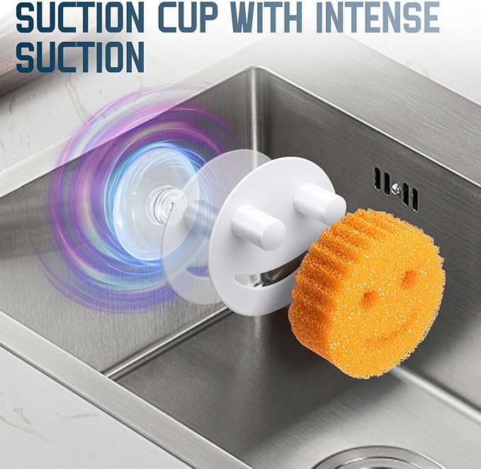 Stainless Steel Smiley Face Sponge Holder, Silver Sink Caddy Organizer Storage with Suction Cup for Kitchen, Kitchen Accessories Decor Scrubber-White