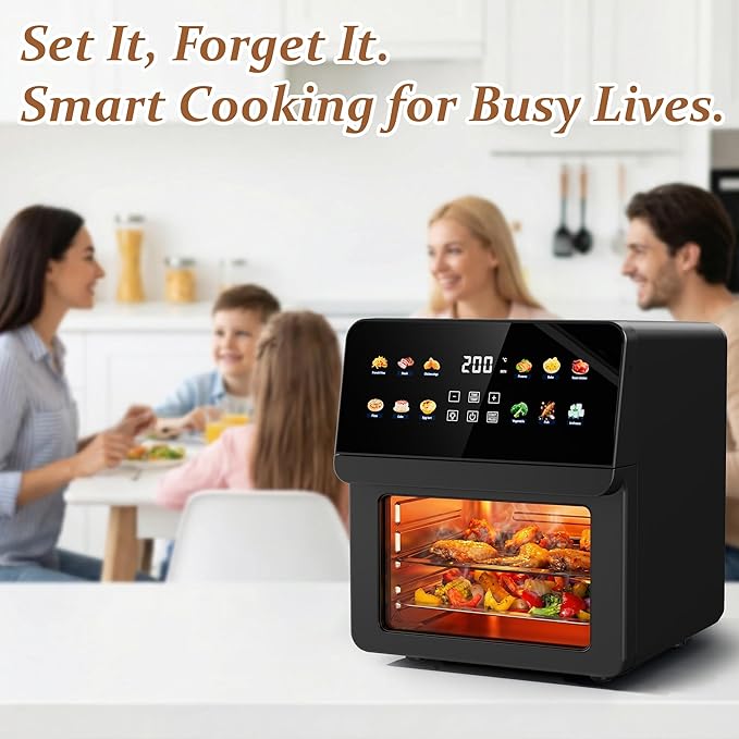 10QT Air Fryer Oven, 8-in-1 Air Fryer Toaster Oven Combo with 8 Presets, Family Size Countertop Oven with 2 Baking Racks & Gloves for Roasting, Baking, and Air Frying, Easy to Clean