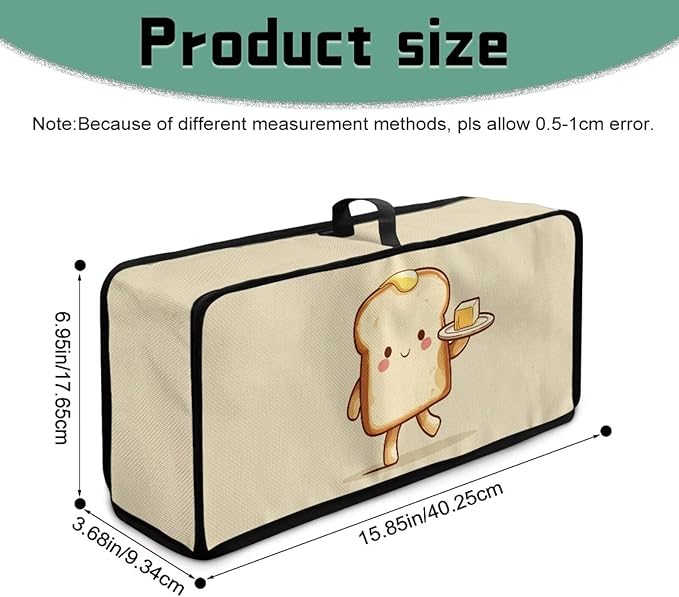 Butter Bread Print Toaster Cover 2 Slice, Fits 2-Slice Long Slot Toaster, Slim Lightweight Kitchen Small Appliance Cover, Foldable Portable and Machine Washable