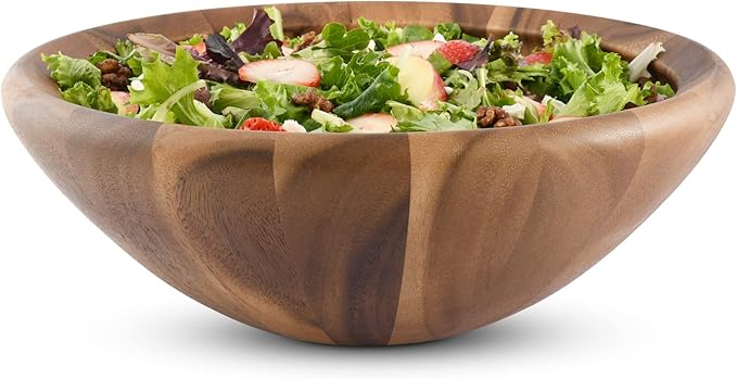 Arthur Court Acacia Wood Modern Bowl for Fruits or Salads 6 inch Tall 16 inch Diameter Wavy Large