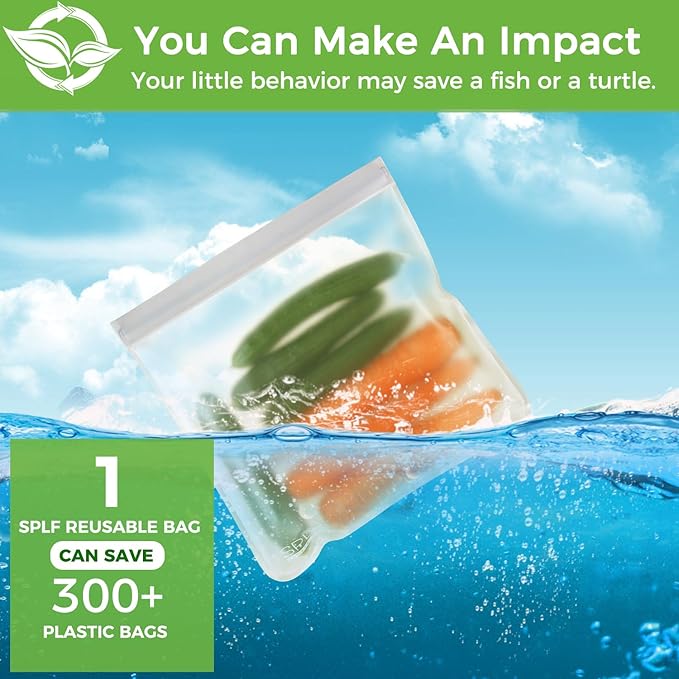 SPLF 9 Pack Reusable Gallon Freezer Bags, BPA Free 1 gallon Leakproof Silicone and Plastic Free Food Storage Bags for Meal Prep, Fruits, Sandwich, Snack, Travel Items
