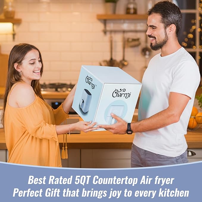 Charmi 5QT Air Fryer โ Beautiful Retro Design, Stylish Countertop Look, Safe Auto Shutoff, Digital Touchscreen, 8 Cooking Presets, Digital Recipes Included (Pastel Blue)