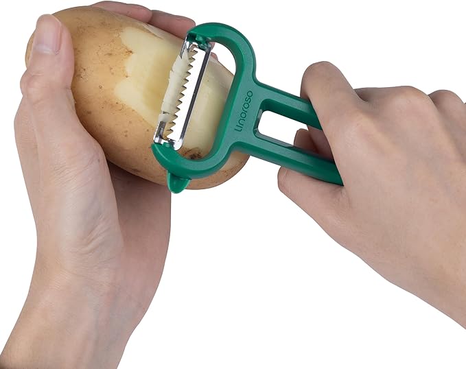 Linoroso 3-Piece Vegetable Peeler Set - Straight, Serrated & Julienne Y-Peeler, Dishwasher Safe, Ideal for Veggies & Fruits, Green