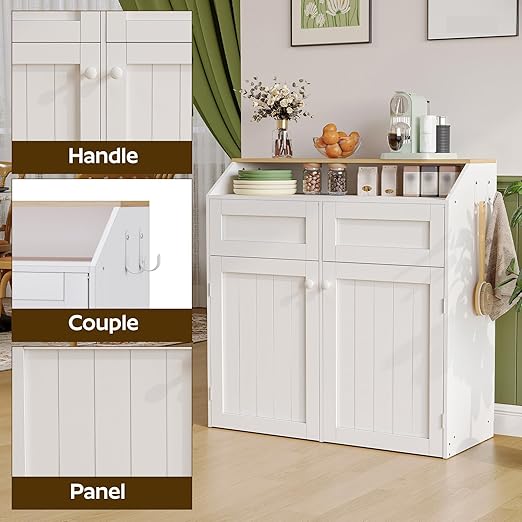 YATINEY Double Trash Cabinet, 20 Gallon Freestanding Trash Can Cabinet, Wooden Recycling with Flip Door, Hidden Kitchen Garbage Can, Laundry, for Kitchen, Living Room, White WB12WT