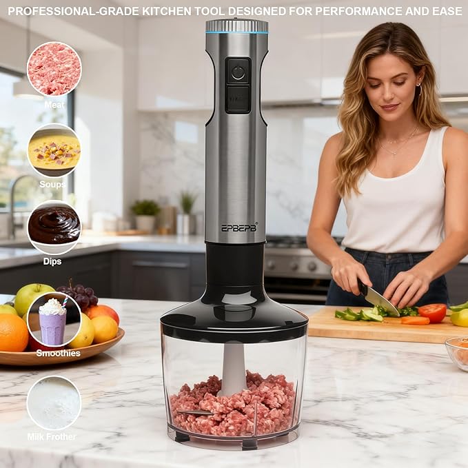 Handheld Immersion Blender Bundle, 1000W Powerful 12-in-1 Set for Smoothies,Orange Juicer,Minced meat,Milk frother,Egg Beater, Dough Hook, Vegetable Chopper, Potato Masher