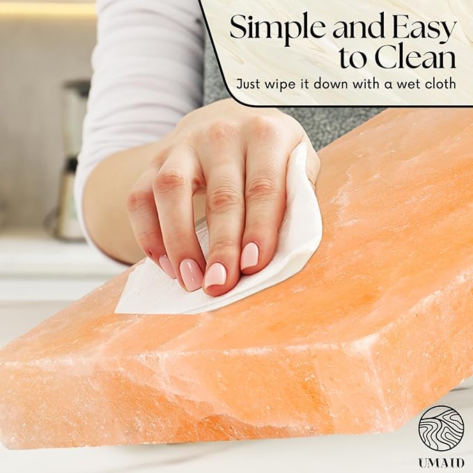 UMAID Himalayan Salt Block Cooking Plate 12x8x1.5 for Cooking, Grilling, Cutting and Serving, Food Grade Rock Salt Stone with Steel Tray & Recipe Pamphlet Unique Gifts for Men, Women, Chefs & Cooks