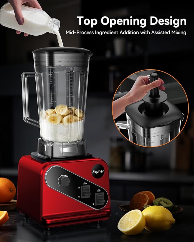 Blender 1200W, Professional Countertop Blender with 8-Blade Stainless Steel Blade for Quickly Crushing Ice, Fruit, Red