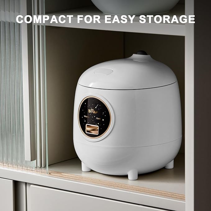 Bear Mini Rice Cooker 2 Cups Uncooked, 1.2L Portable Non-Stick Small Travel Rice Cooker, BPA Free, One Button to Cook and Keep Warm Function, White