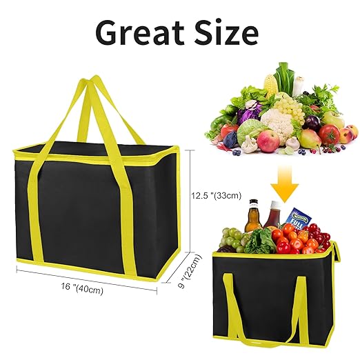 musbus 2-Pack extra Insulated Grocery shopping bag, large Green leaf, kitchen foldable reusable bags groceries,Sturdy zipper,Collapsible,tote,cooler, women,Durable carrier