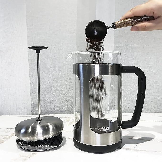 Easyworkz Espresso Steaming Pitcher Stainless Steel 15 oz Latte Art Cup, Bundled with Easyworkz Retro Stainless Steel Coffee Spoon With Black Walnut Handle,10g - Measuring Spoon (Gunmetal)
