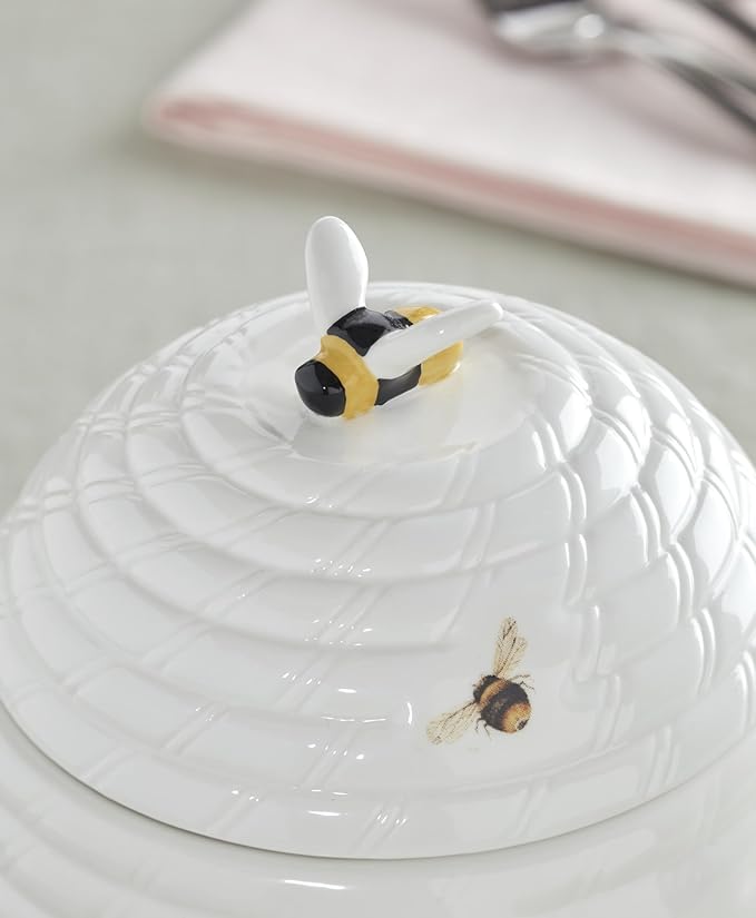 Lenox Home And Kitchen, Butterfly Meadow Beehive Candy Jar, Porcelain Material, Candy Bowl, Dishwasher Safe, Kitchen And Dining, Butterfly And Flowers, Pantry Storage, Table Decor (White, 1 Piece)