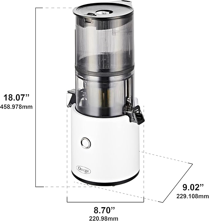 Omega Cold Press Juicer - Hands Free Vegetable and Fruit Masticating Juicer Machine with 68-oz. capacity, Extra Large Hopper for No-Prep and Whole Recipe Batch Juicing, Easy Clean, 150-Watts, White