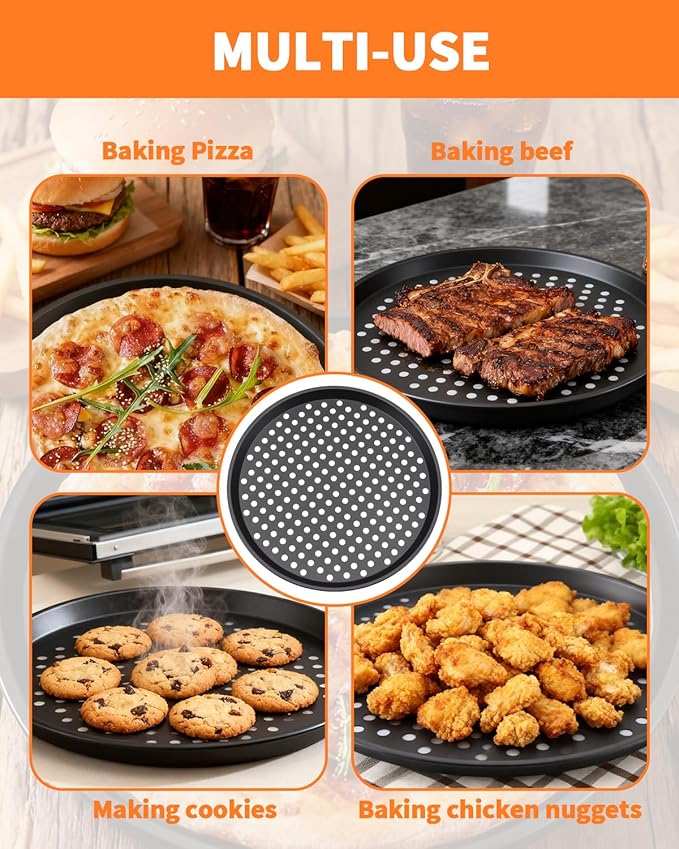 12-Inch Nonstick Pizza Pan with Holes, Perforated Carbon Steel Pizza Tray for Oven, Round Bakeware Pizza Tray for Home Restaurant Kitchen