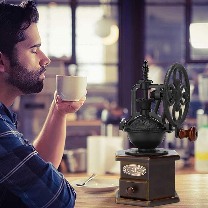 IMAVO Manual Coffee Grinder, Wooden Coffee Bean Grinder with Cast Iron Hand Crank, Antique Design, Perfect for Home,Rustic,Coffee Shop Decoration,Gift