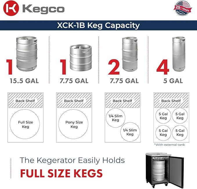 Kegco XCK-1B-2 24" Dual-Tap Commercial Kegerator – Stainless Steel Draft Beer Dispenser, Holds Full or Slim Kegs