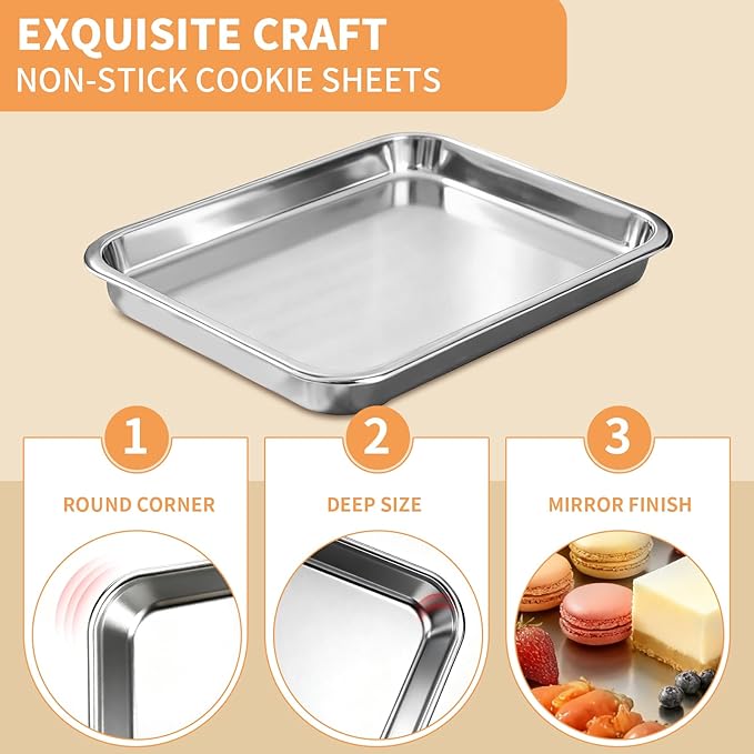 Baking Sheet Set of 2, Stainless Steel Cookie Sheets Baking Sheet Pan, 16 x 12 Inch Thicker and Firmer Baking Pans Set, Non-stick, Non toxic & Heavy Duty & Easy Clean,Dishwasher Safe
