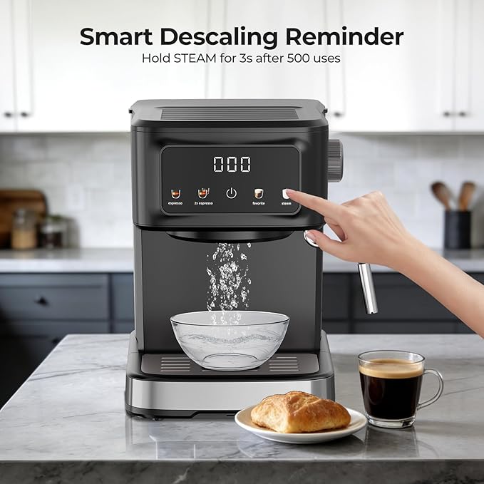 15 Bar Espresso Machine with Milk Frother, Digital Espresso Coffee Maker for Home, 50oz Removable Tank, 45s Quick Heat, Coffee Maker for Cafe-Quality Lattes & Cappuccino