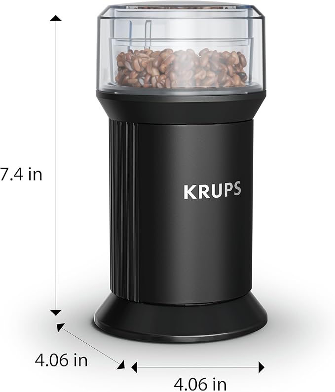 KRUPS Electric Blade Coffee Grinder 1.6 Oz, Adjustable Coarse to Fine for the Perfect Espresso, Grind Coffee Beans, Spices & Herbs, Removable Dishwasher Safe Bowl, Black