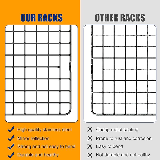 2PCS Cooling Racks for Cooking and Baking - 10" x 15"Heavy Duty Stainless Steel Wire Rack for Baking, Grilling, Roasting - Oven & Dishwasher Safe - Fits Jelly Roll Sheet Pan(Black)