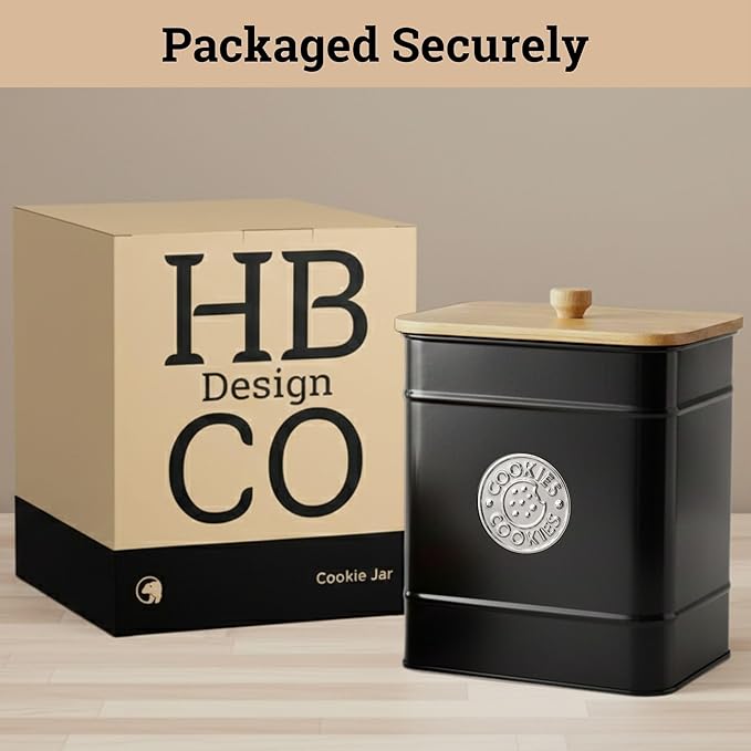 Cookie Jar with Airtight Lid - 1 Gallon - 6"D x 8"H Black Iron Cookie Tin with Bamboo Lid - Large Cookie Jars with Lids Airtight - Farmhouse Cookie Jars for Kitchen Counter Decorative - Cookies Jar