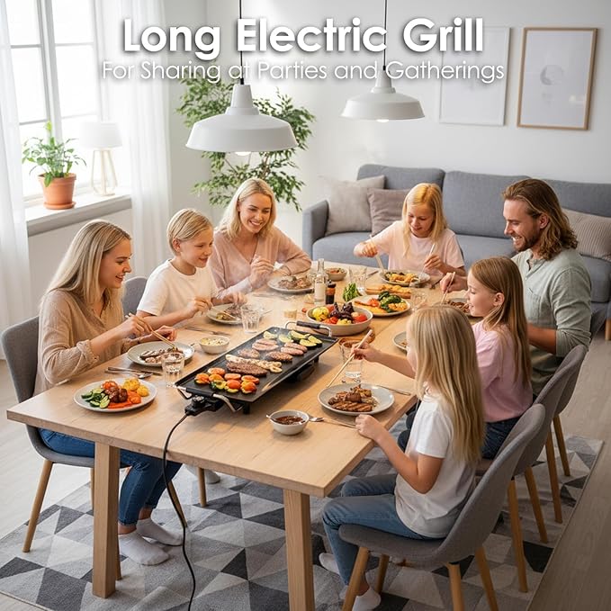 30-Inch Electric Griddle & Teppanyaki Grill, 1400W Large Non-Stick Surface, Intelligent Temperature Control, Easy to Clean. Indoor/Outdoor Use for Pancakes, BBQ, Camping & Gatherings