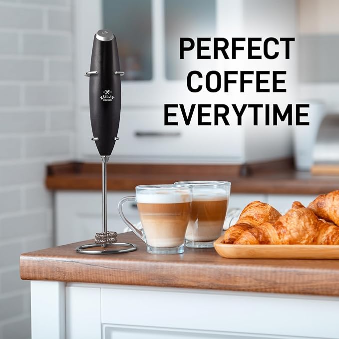 Zulay Kitchen Double Whisk Milk Frother – Handheld Foam Maker for Coffee, Lattes, Matcha, Hot Chocolate & Cappuccinos – Whip Creamy Froth in Seconds, Portable & Easy to Use