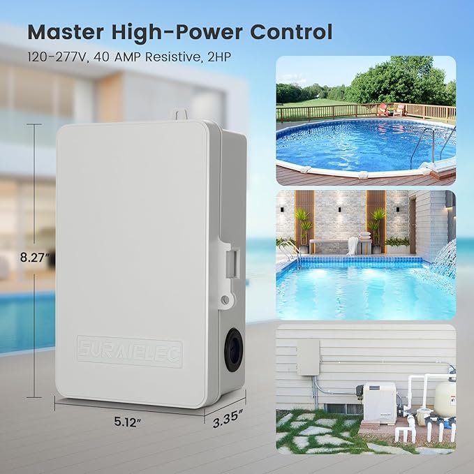 SURAIELEC Pool Timer, 7-Day Digital Pump Timer Switch, 40 AMP Heavy Duty, 120/240/277 VAC, 2HP Programmable Switch Box for Swimming Pool, Hot Water Heater, Lights, Outdoor/Indoor Use